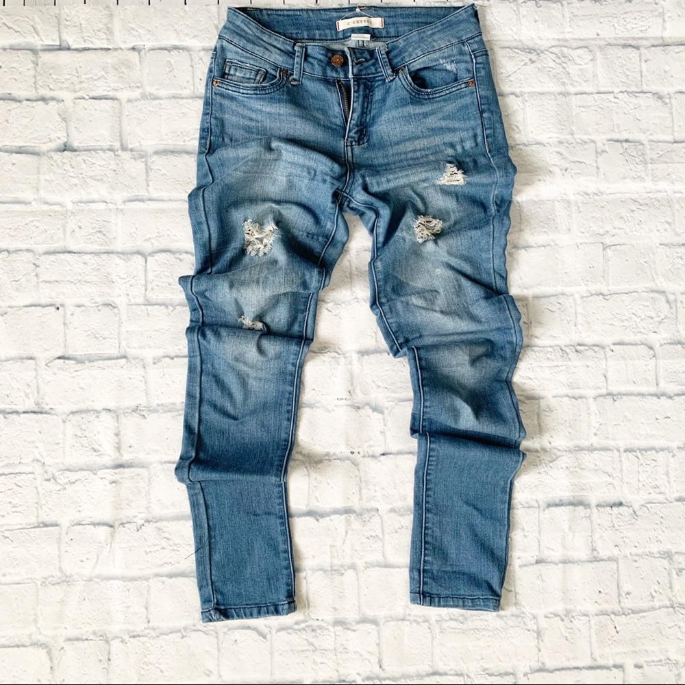 C’est Toi Denim Medium Wash Distressed Jeans